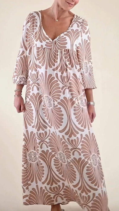 V-neck Mid-sleeve Printed Casual Dress