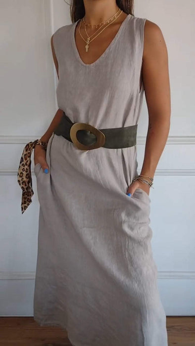 V-neck Belted Waist Dress