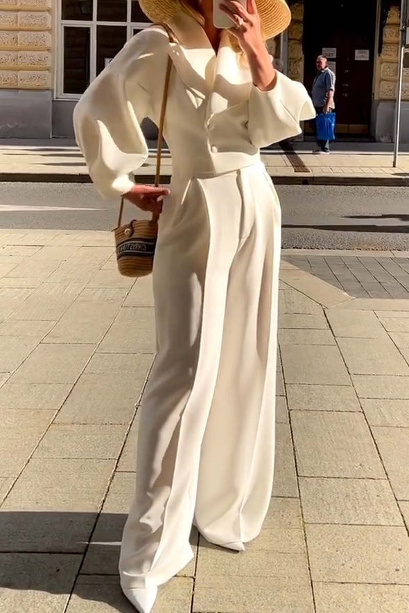 Women's fashionable commuting solid color pants suit