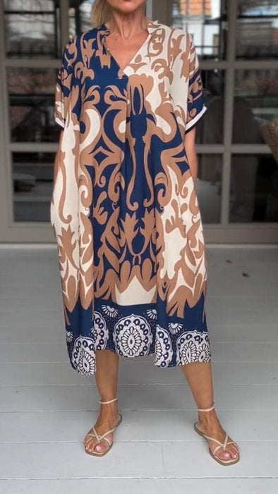 V-neck Printed Comfortable Short-sleeved Dress