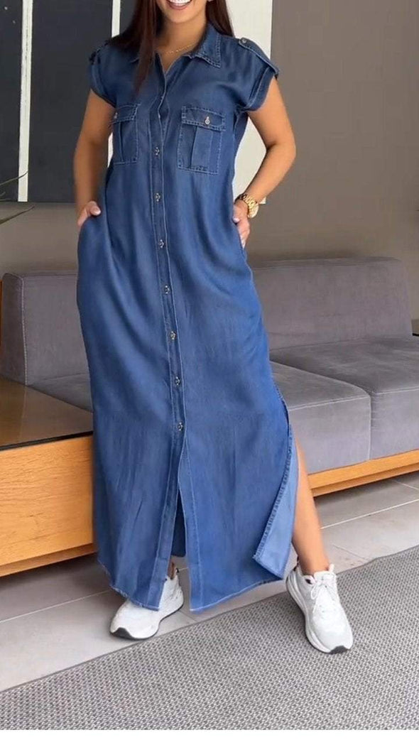 Thin Denim Comfortable Lapel Dress