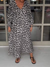 Casual V-neck Leopard Print Long-sleeved Dress