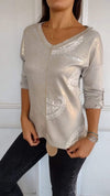 V-neck Hot-printed Long-sleeved Casual Top