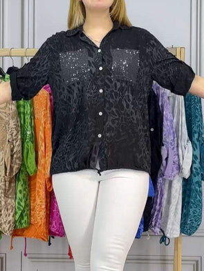 Comfortable sequined leopard shirt