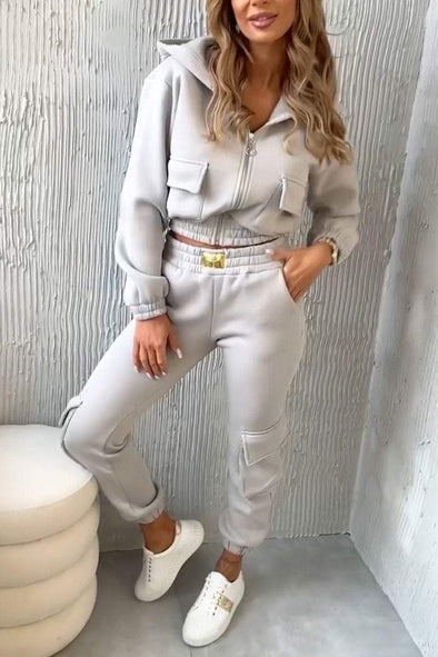 Women's Casual Hooded Long-sleeved Two-piece Suit