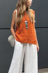 Solid color sleeveless cotton and linen vest