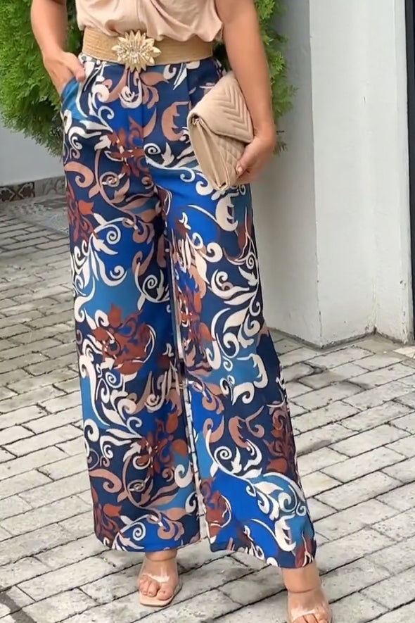 Elegant printed wide leg trousers