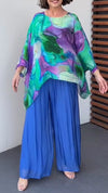 Round Neck Long Sleeve Chiffon Smudged Print Suit