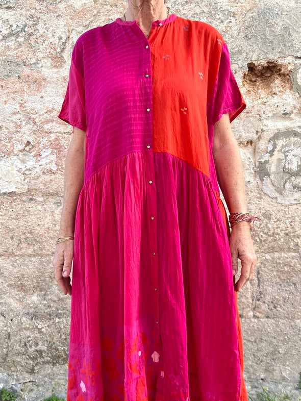 Women's Patchwork Cotton And Linen Dress