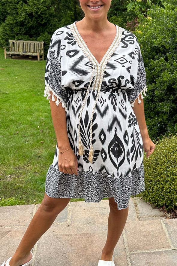 Casual printed V-neck dress