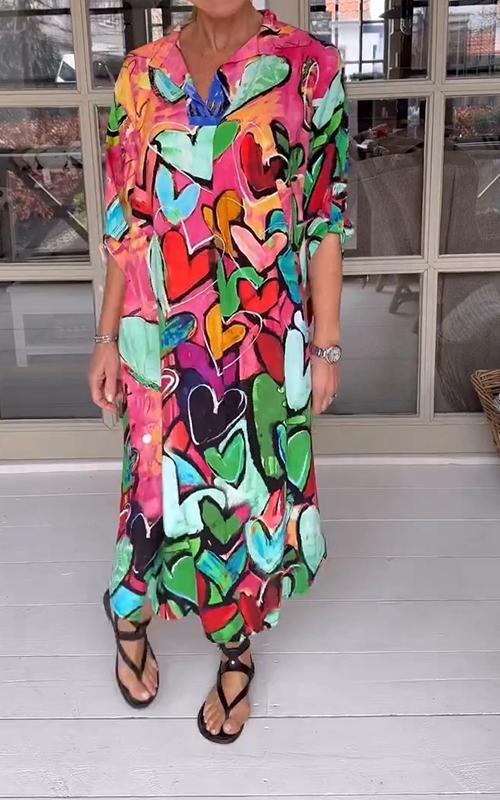 Casual Lapel Love Printed Dress