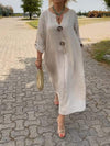 Casual V-neck Cotton and Linen Dress