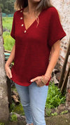 Knitted Cotton and Linen V-neck Top