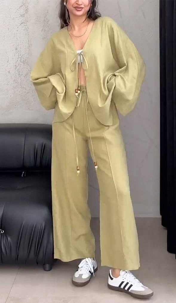 Casual Strappy Top Wide Leg Pants Suit