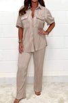 Pleated fabric top and pants suit