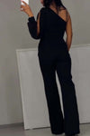 Women's fashionable and sexy sloping shoulder high slit jumpsuit