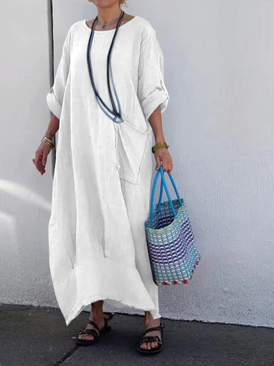 Cotton and linen patchwork long dress