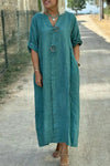 Cotton and linen solid color dress