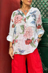 Cotton and linen printed shirt top