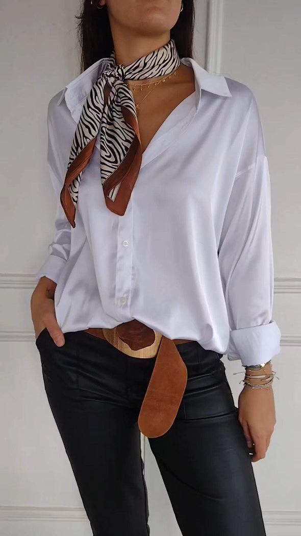 Casual Lapel Satin Solid Color Shirt