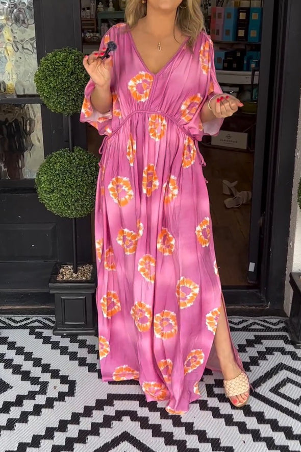 Printed v-neck long dress