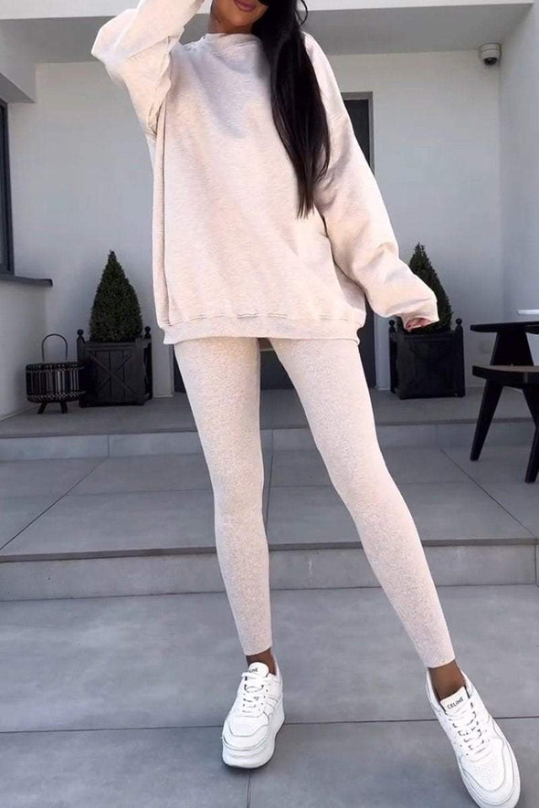 Women's Casual Round-neck Pullover Sweatshirt Two-piece Set