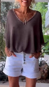 V-neck Mid-sleeve Casual T-shirt