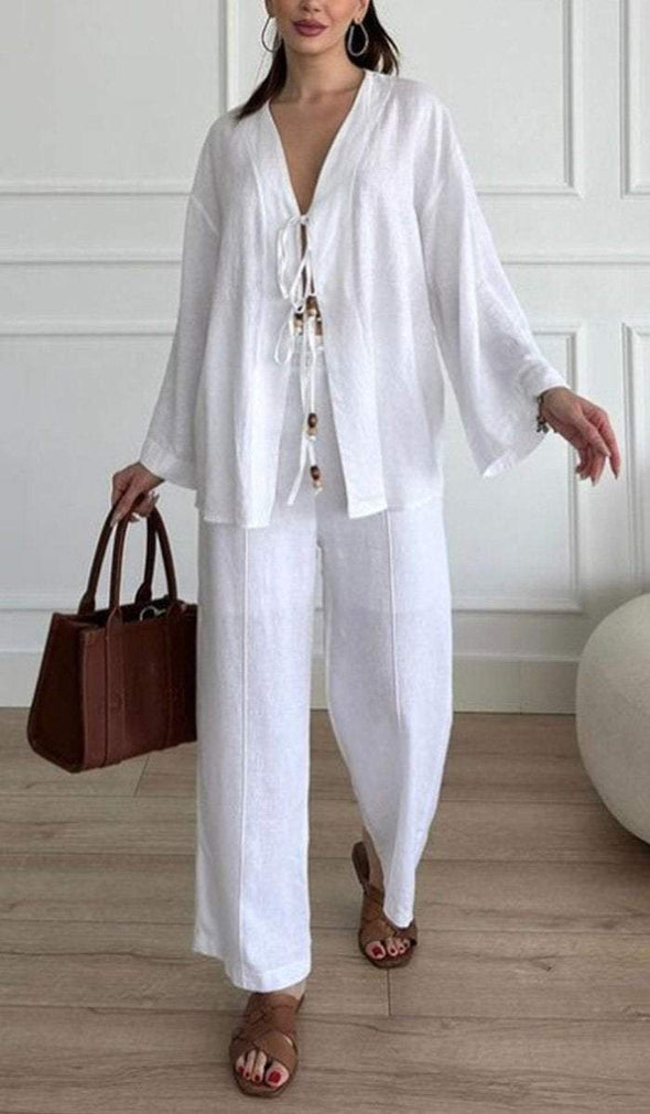 Casual Strappy Top Wide Leg Pants Suit