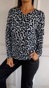 V-neck Long-sleeved Leopard Print Casual Top