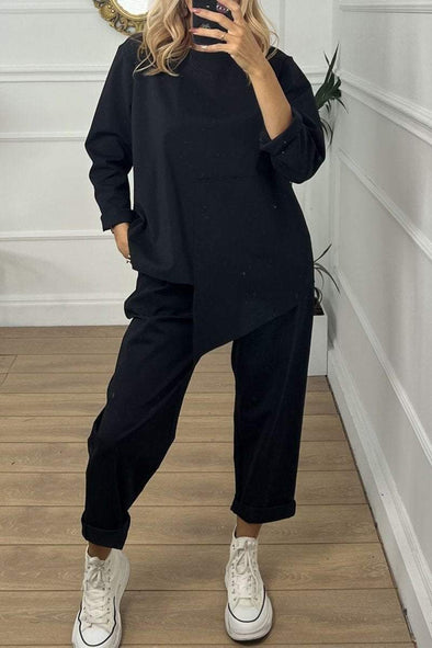 Women's Casual Round Neck Long Sleeve Two Piece Suit