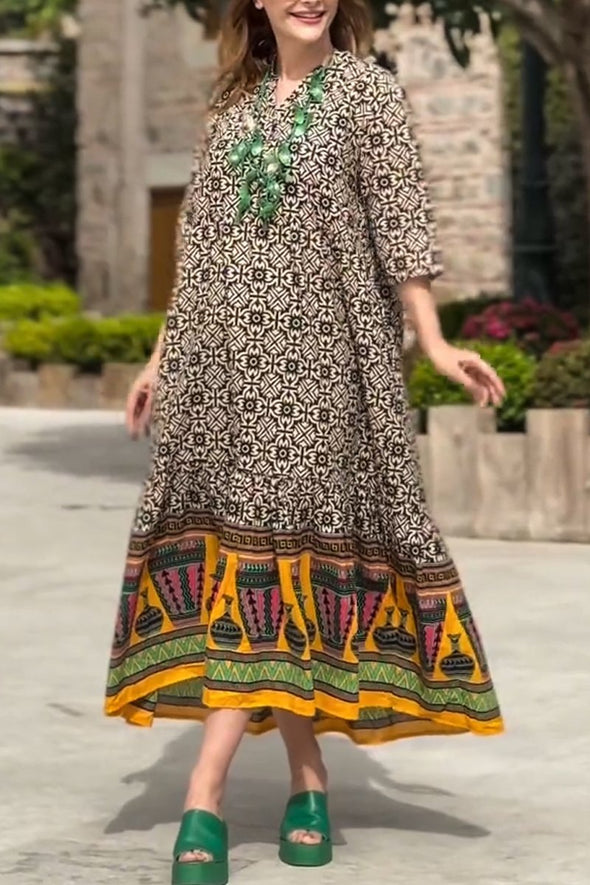 Women's casual V-neck printed dress