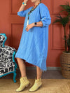 Women's Casual Solid Color Pocket Mid-Sleeve Cotton and linen Dress