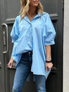 Plain Color Irregular Slit Shirt