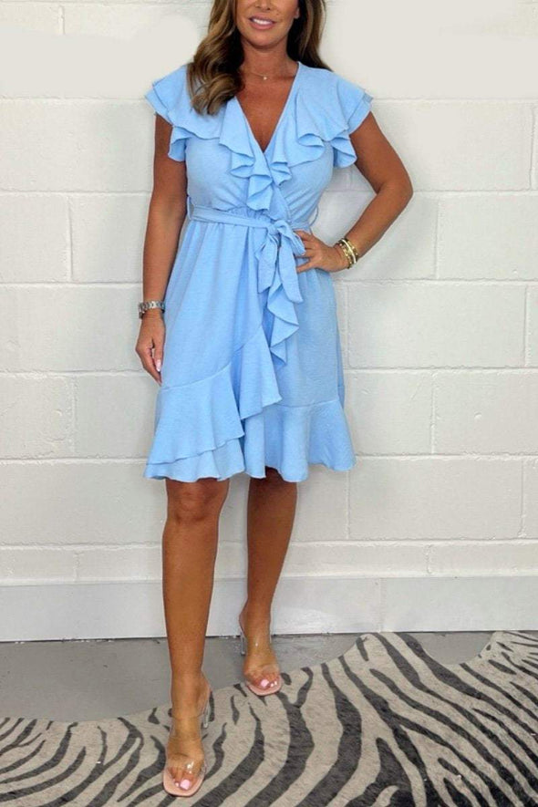 V-neck cotton ruffled dress