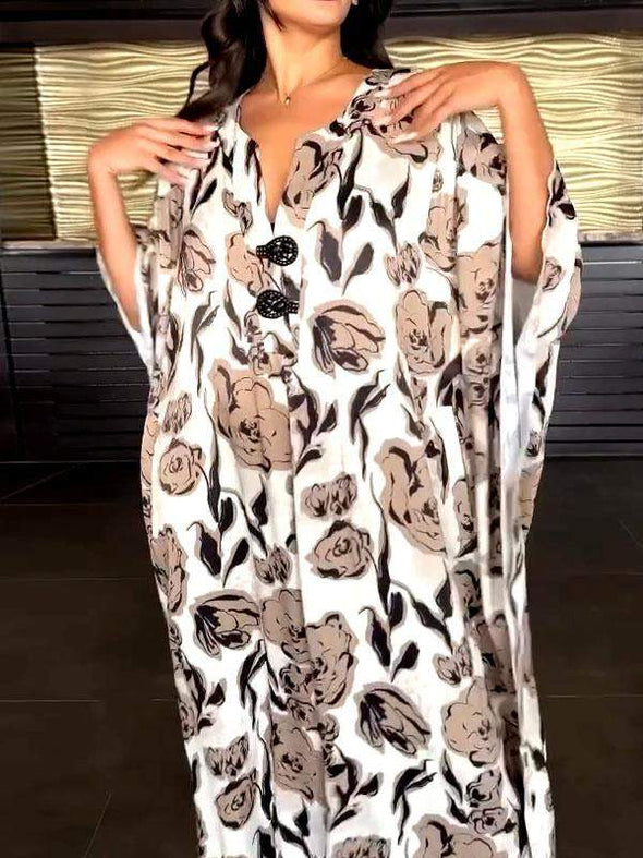 Spring and summer bat sleeve printed dress