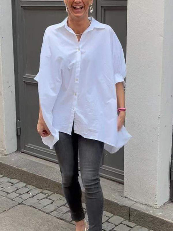 Plain Color Irregular Slit Shirt