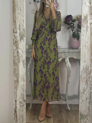 Women's Elegant Floral Print Cross Design Dress