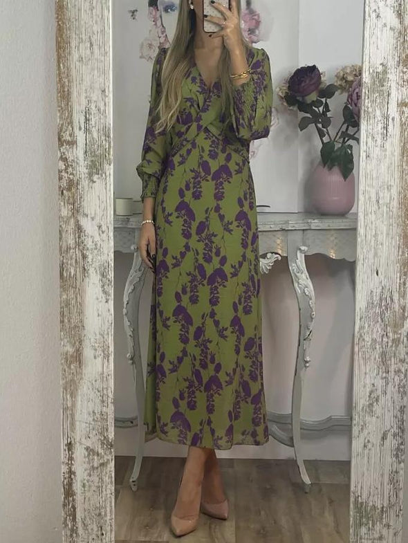 Women's Elegant Floral Print Cross Design Dress