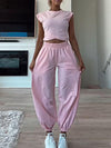 Solid Color Sports Top & Pants Two-piece Set