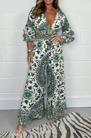 V-neck printed jumpsuit