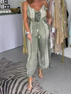 Women's Boho National Print Drawstring Wide Leg Jumpsuit