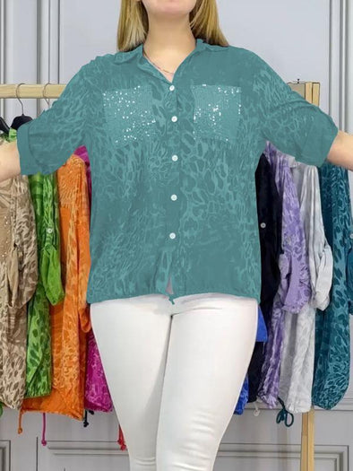 Comfortable sequined leopard shirt