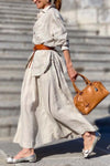 Casual solid color shirt cotton and linen skirt suit