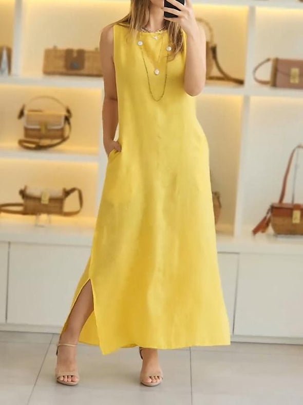 Women's Round Neck Solid Color Sleeveless Dress