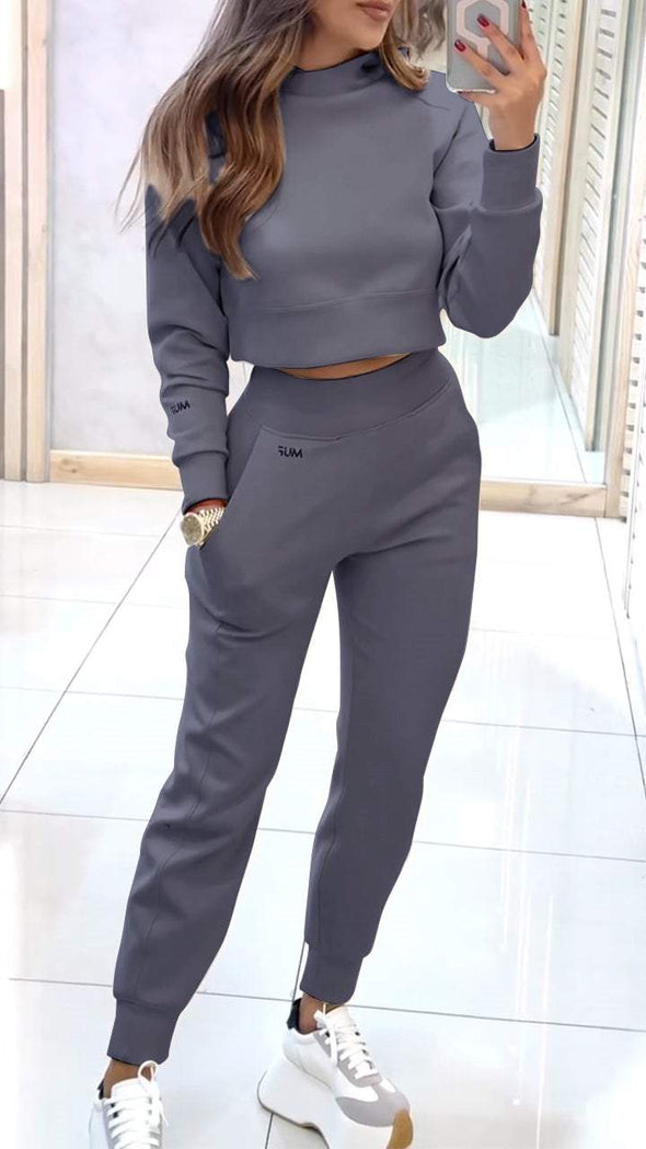 Women's Round Neck Long Sleeve Casual Sweatshirt Suit