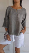 Women's Round Neck Mid-sleeve Cotton and Linen Top