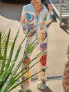 Holiday Ocean Shell Print Long Sleeve Pants Suit