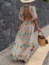 Summer vacation print dress with hollow waist