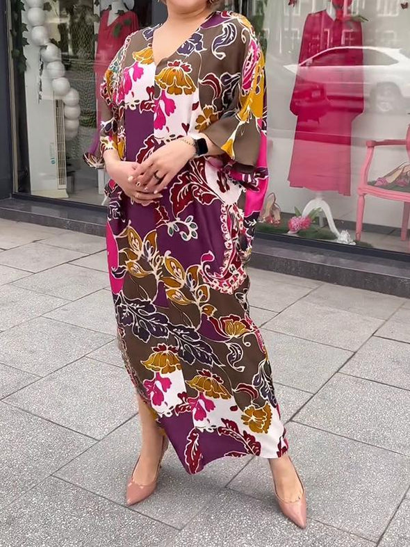 Casual V-neck Printed Loose Dress