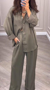 Lapel Long-sleeved Top + Wide-leg Pants Two-piece Suit